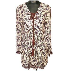 En Creme Burgundy Floral Boho Dress with pockets Size Medium